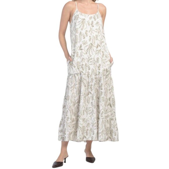 Martha Stewart 2pc Maxi Dress Set S Green Leaf Print Sweater Linen Blend Cottage - Picture 6 of 14